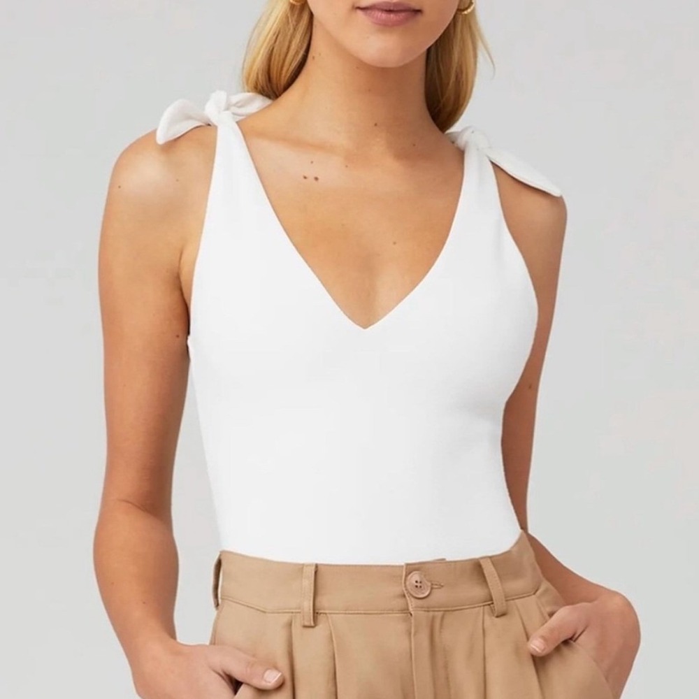 Show‎ Me Your Mumu White Kylo Bodysuit XS Tie Shoulder Coastal Chic
